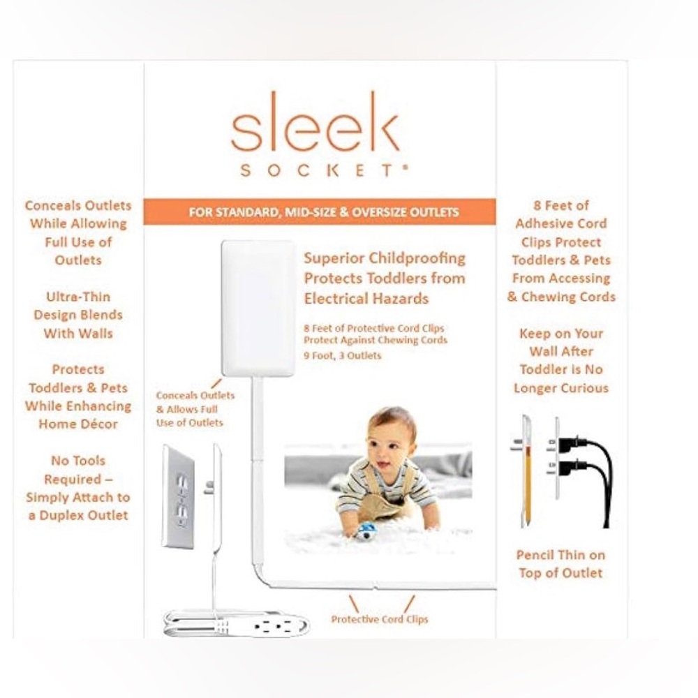 Sleek Socket No Shock Child Protector, Outlet & Plug Concealer